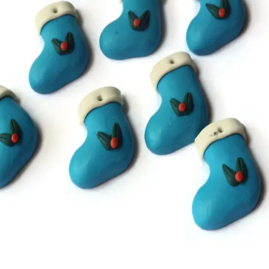 10 20mm Sky Blue Christmas Stocking Beads with Mistletoe Cute Holiday Charms {5}