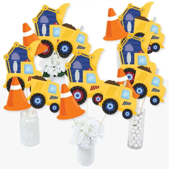 Big Dot of Happiness Construction Truck - Baby Shower or Birthday Party Centerpiece Sticks - Table Toppers - Set of 15 {3}