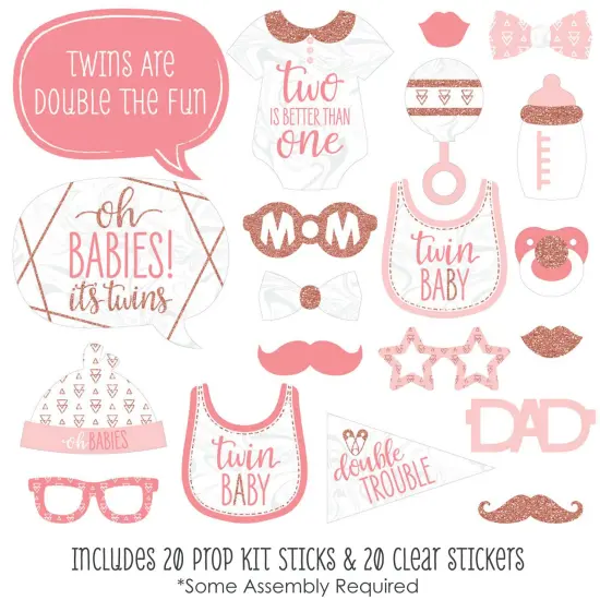 Big Dot of Happiness It's Twin Girls - Pink and Rose Gold Twins Baby Shower Photo Booth Props Kit - 20 Count {3}