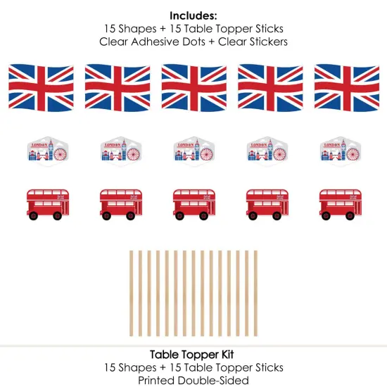 Big Dot of Happiness Cheerio, London - British UK Party Centerpiece Sticks - Table Toppers - Set of 15 {7}