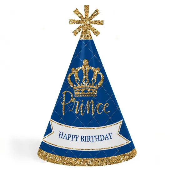 Big Dot of Happiness Royal Prince Charming - Cone Happy Birthday Party Hats for Kids and Adults - Set of 8 (Standard Size) {1}