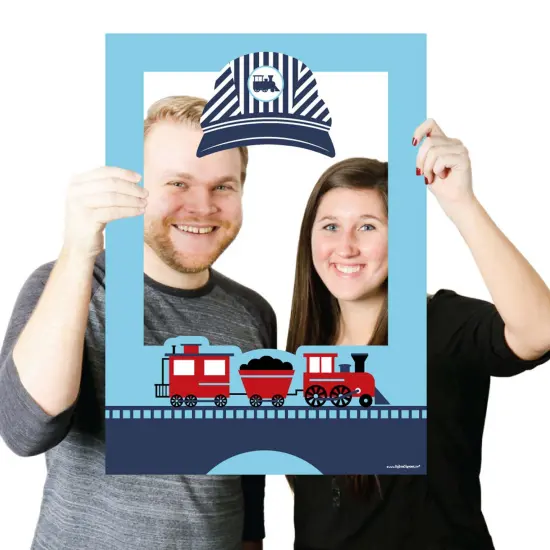 Big Dot of Happiness Railroad Party Crossing - Steam Train Party Selfie Photo Booth Picture Frame & Props - Printed on Sturdy Material {4}
