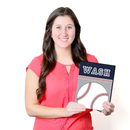 Big Dot of Happiness Batter Up - Baseball - Kids Bathroom Rules Wall Art - 7.5 x 10 inches - Set of 3 Signs - Wash, Brush, Flush {7}