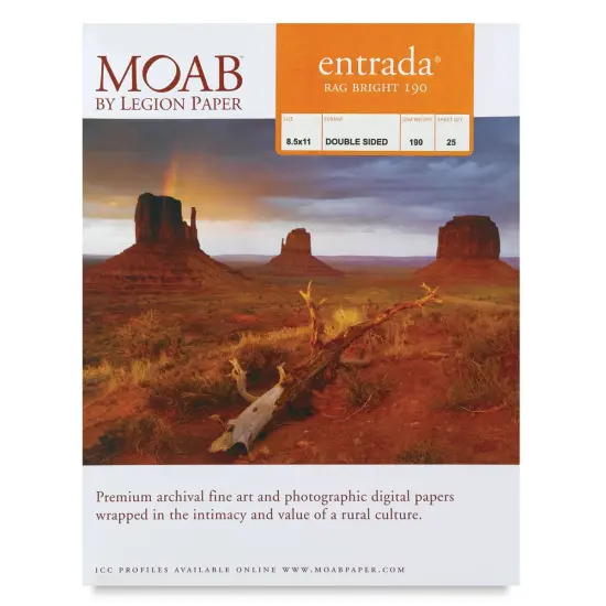 Legion Moab Entrada Digital Rag Paper - 8-1/2" x 11", Bright White, 190 gsm, Pkg of 25 {2}
