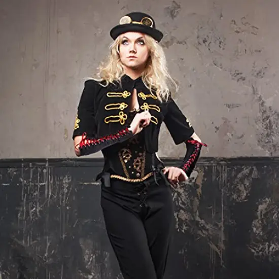 Fingerless Lace Up Gloves - Long Black Costume Elbow Arm Warmer Accessories with Red Satin Laced Tie for Dress Up {3}