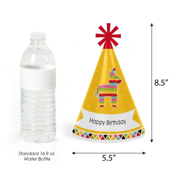 Big Dot of Happiness Let's Fiesta - Cone Fiesta Happy Birthday Party Hats for Kids and Adults - Set of 8 (Standard Size) {4}