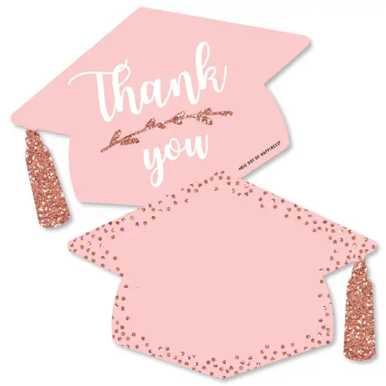 Big Dot of Happiness Rose Gold Grad - Shaped Thank You Cards - Graduation Party Thank You Note Cards with Envelopes - Set of 12 {1}