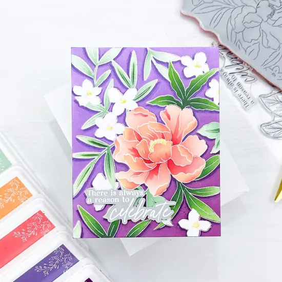 Pinkfresh Studio Cling Rubber Background Stamp A2-Blooming Peony {5}