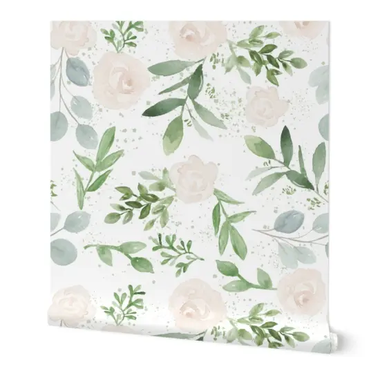 Peel & Stick Wallpaper 2FT Wide Floral Watercolor Botanical Garden Wedding Custom Removable Wallpaper by Spoonflower {7}