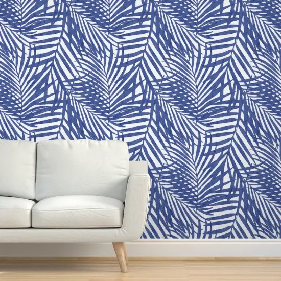 Peel & Stick Wallpaper 2FT Wide Tropical Ferns Watercolor Tree Palm Leaves Summer Beach Paradise Custom Removable Wallpaper by Spoonflower {5}