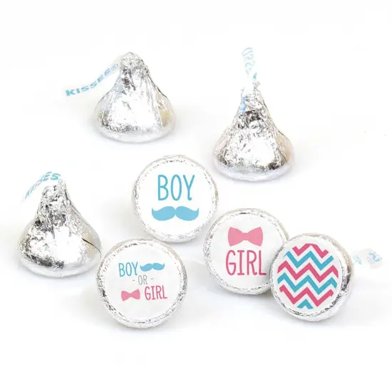 Big Dot of Happiness Chevron Gender Reveal - Baby Shower Round Candy Sticker Gender Reveal Favors - Labels Fits Chocolate Candy (1 sheet of 108) {1}