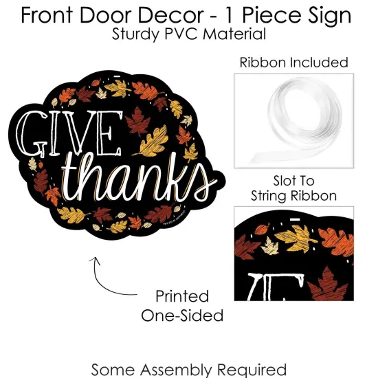 Big Dot of Happiness Give Thanks - Hanging Porch Thanksgiving Party Outdoor Decorations - Front Door Decor - 1 Piece Sign {6}