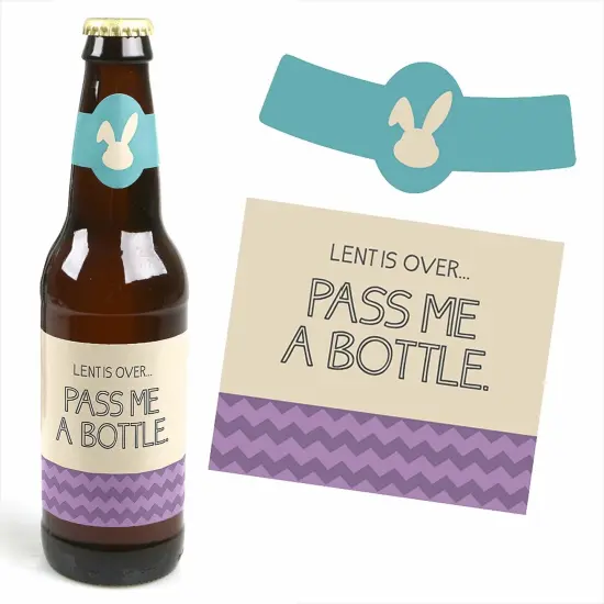 Big Dot of Happiness Hippity Hoppity - Easter Bunny Party Decorations for Women and Men - 6 Beer Bottle Label Stickers and 1 Carrier {4}