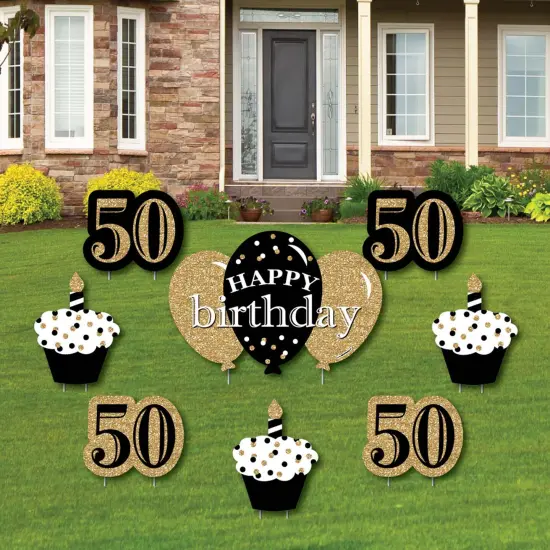 Big Dot of Happiness Adult 50th Birthday - Gold - Yard Sign and Outdoor Lawn Decorations - Happy Birthday Party Yard Signs - Set of 8 {1}