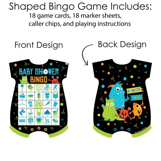 Big Dot of Happiness Monster Bash - Picture Bingo Cards and Markers - Little Monster Baby Shower Shaped Bingo Game - Set of 18 {4}