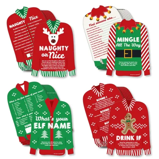 Big Dot of Happiness Ugly Sweater - 4 Holiday and Christmas Party Games - 10 Cards Each - Gamerific Bundle {1}
