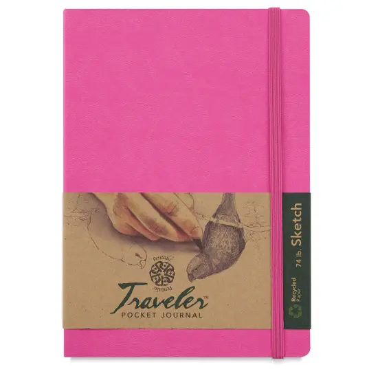 Pentalic Recycled Traveler's Sketchbook - 8-1/4" x 5-7/8", Pink {1}
