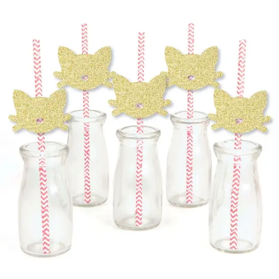 Big Dot of Happiness Gold Glitter Cat Party Straws - No-Mess Real Glitter Cut-Outs & Decorative Baby Shower or Birthday Party Paper Straws - Set of 24 {3}