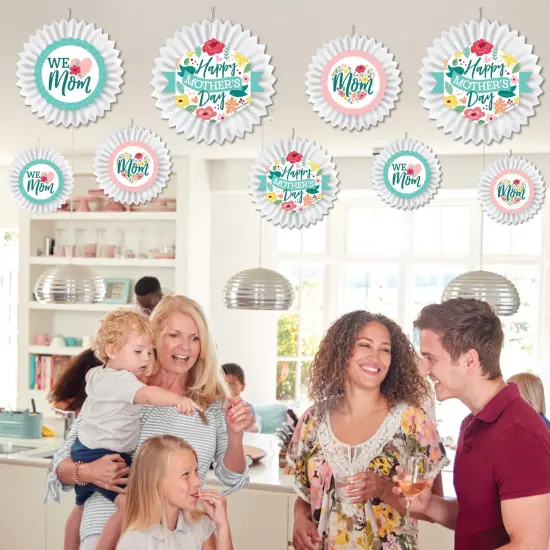 Big Dot of Happiness Colorful Floral Happy Mother's Day - Hanging We Love Mom Party Tissue Decoration Kit - Paper Fans - Set of 9 {4}