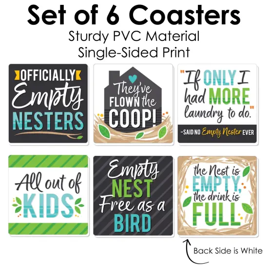 Big Dot of Happiness Empty Nesters - Funny Empty Nest Party Decorations - Drink Coasters - Set of 6 {6}