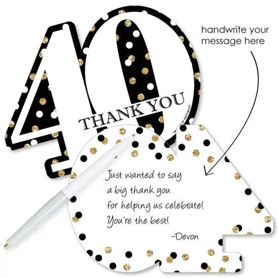 Big Dot of Happiness Adult 40th Birthday - Gold - Shaped Thank You Cards - Birthday Party Thank You Note Cards with Envelopes - Set of 12 {3}