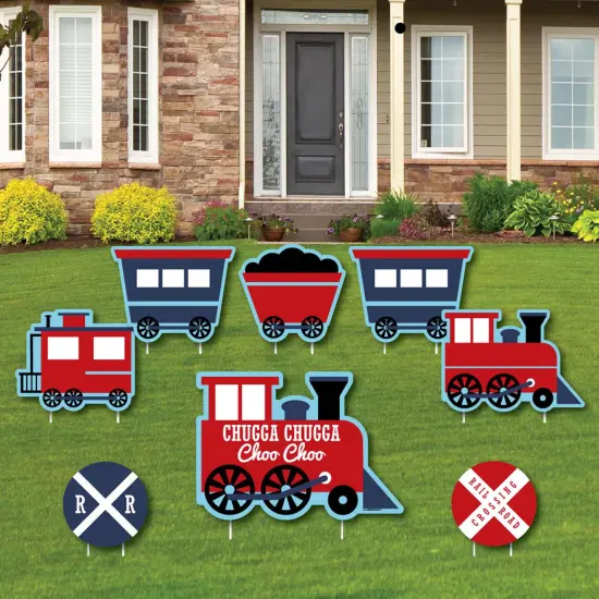 Big Dot of Happiness Railroad Party Crossing - Yard Sign & Outdoor Lawn Decorations - Steam Train Birthday Party or Baby Shower Yard Signs - Set of 8 {1}