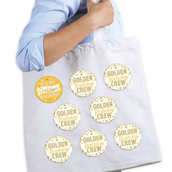 Big Dot of Happiness Golden Birthday - 3 inch Happy Birthday Party Badge - Pinback Buttons - Set of 8 {3}