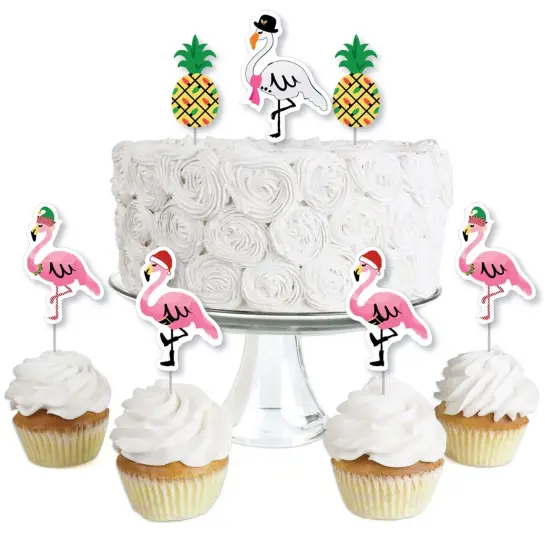 Big Dot of Happiness Flamingle Bells - Dessert Cupcake Toppers - Tropical Flamingo Christmas Clear Treat Picks - Set of 24 {1}