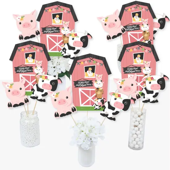 Big Dot of Happiness Girl Farm Animals - Pink Barnyard Baby Shower or Birthday Party Centerpiece Sticks - Table Toppers - Set of 15 {3}