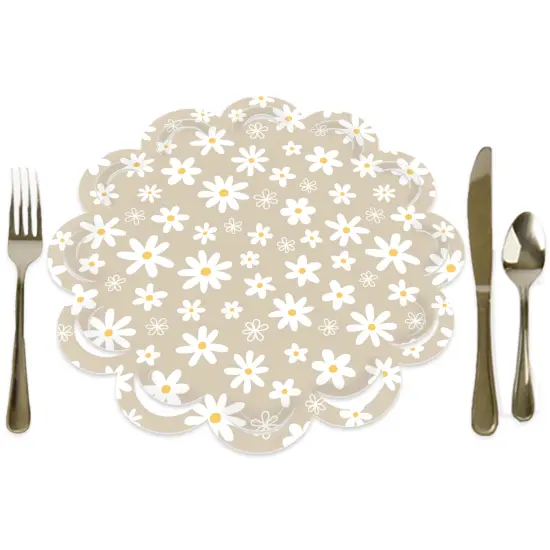 Big Dot of Happiness Tan Daisy Flowers - Floral Party Round Table Decorations - Paper Chargers - Place Setting For 12 {1}