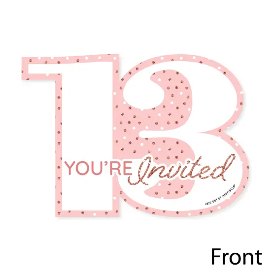 Big Dot of Happiness 13th Pink Rose Gold Birthday - Shaped Fill-In Invitations - Happy Birthday Party Invitation Cards with Envelopes - Set of 12 {4}