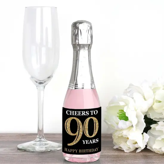 Big Dot of Happiness Adult 90th Birthday - Gold - Mini Wine & Champagne Bottle Label Stickers - Birthday Party Favor Gift for Women & Men - Set of 16 {3}