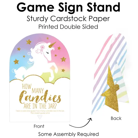 Big Dot of Happiness Rainbow Unicorn - How Many Candies Magical Unicorn Baby Shower or Birthday Party Game - 1 Stand and 40 Cards Candy Guessing Game {6}