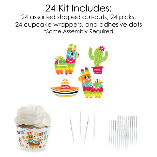 Big Dot of Happiness Pinata Party - Cupcake Decoration - Colorful Fiesta Cupcake Wrappers and Treat Picks Kit - Set of 24 {6}