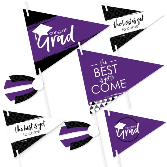 Big Dot of Happiness Purple Grad - Best is Yet to Come - Triangle Purple Graduation Party Photo Props - Pennant Flag Centerpieces - Set of 20 {1}