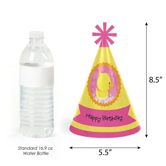Big Dot of Happiness Pink Ducky Duck - Cone Happy Birthday Party Hats for Kids and Adults - Set of 8 (Standard Size) {4}