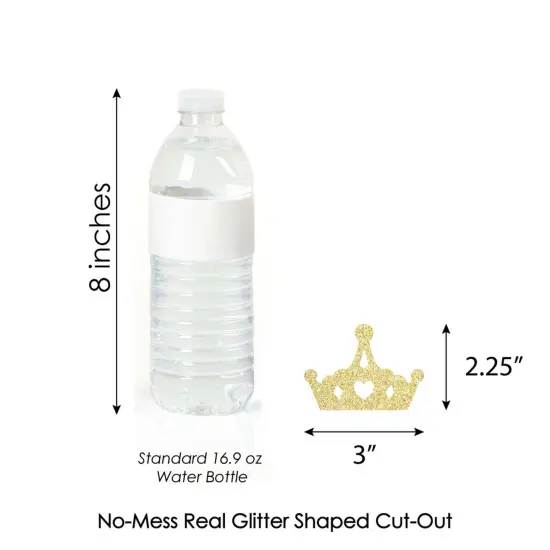 Big Dot of Happiness Gold Glitter Princess Crown Party Straws - No-Mess Real Glitter Cut-Outs & Baby Shower or Birthday Party Paper Straws - Set of 24 {7}