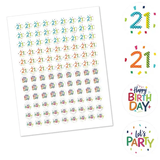 Big Dot of Happiness 21st Birthday - Cheerful Happy Birthday - Twenty-First Round Candy Sticker Favors - Labels Fits Chocolate Candy (1 sheet of 108) {3}