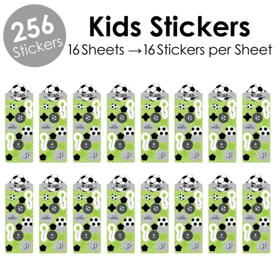 Big Dot of Happiness Goaaal - Soccer - Birthday Party Favor Kids Stickers - 16 Sheets - 256 Stickers {3}