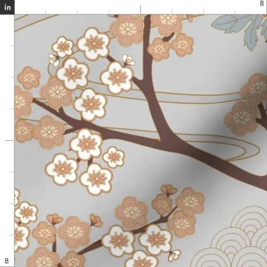 Various Fabrics by the Yard or Fat Quarter Large Scale Japanese Garden Grey Asian Floral Birds Animals Custom Printed Fabric by Spoonflower {4}