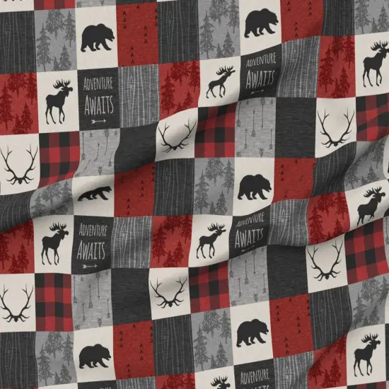 Various Fabrics by the Yard or Fat Quarter Adventure Awaits Quilt Grey Black Red Buffalo Check Plaid Moose Bear Woodland Custom Printed Fabric by Spoonflower {6}