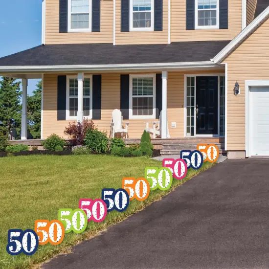 Big Dot of Happiness 50th Birthday - Cheerful Happy Birthday - Lawn Decorations - Outdoor Colorful Fiftieth Birthday Party Yard Decorations - 10 Piece {4}