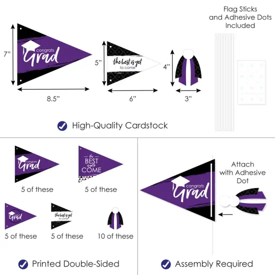 Big Dot of Happiness Purple Grad - Best is Yet to Come - Triangle Purple Graduation Party Photo Props - Pennant Flag Centerpieces - Set of 20 {4}