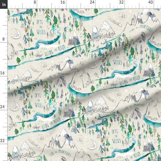 Various Fabrics by the Yard or Fat Quarter Map Kid'S Outdoors Woodland Mountains Woods River Forest Trees Custom Printed Fabric by Spoonflower {1}