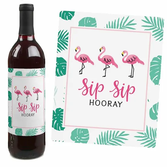 Big Dot of Happiness Pink Flamingo - Party Like a Pineapple - Tropical Summer Party Decor for Women and Men - Wine Bottle Label Stickers - Set of 4 {5}