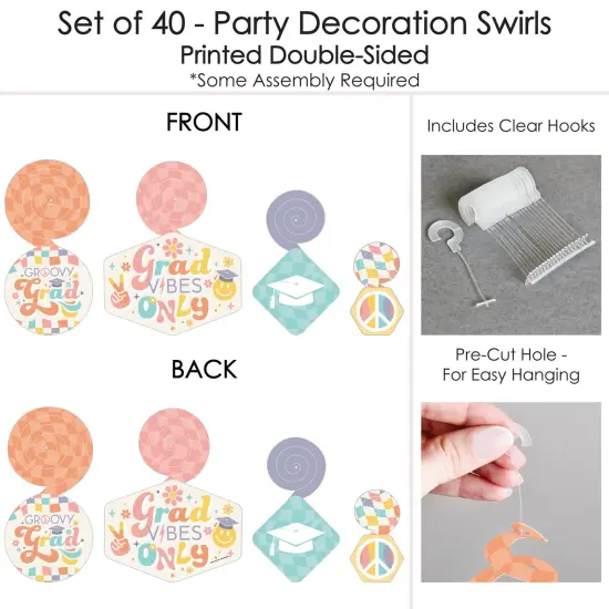 Big Dot of Happiness Groovy Graduation Hippie Decorations Hanging Swirls - Set of 40 {7}