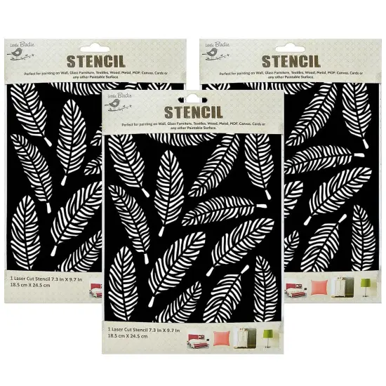 Pack of 3 - Little Birdie Reusable Stencil 7.3"X9.7"-Feathers {1}