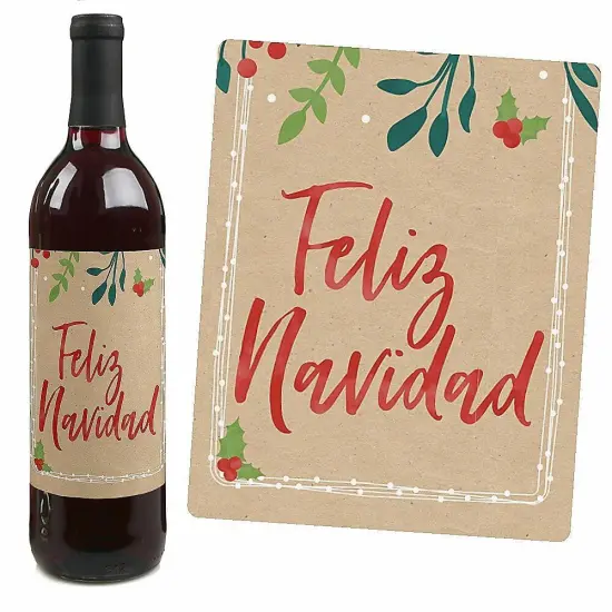 Big Dot of Happiness Feliz Navidad - Holiday and Spanish Christmas Party Decorations for Women and Men - Wine Bottle Label Stickers - Set of 4 {7}