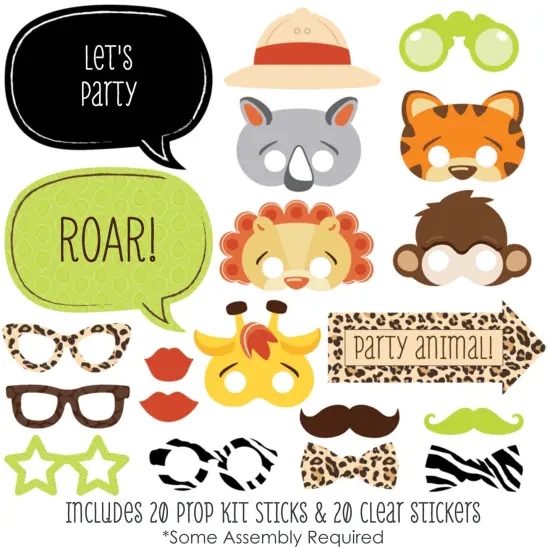 Big Dot of Happiness Funfari - Fun Safari Jungle - Photo Booth Props Kit - 20 Count {3}