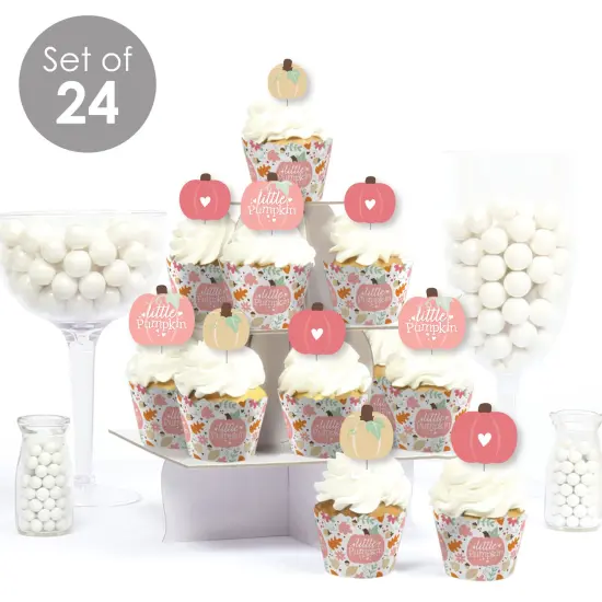 Big Dot of Happiness Girl Little Pumpkin - Cupcake Decoration - Fall Birthday Party or Baby Shower Cupcake Wrappers and Treat Picks Kit - Set of 24 {3}